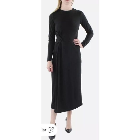 VINCE Side Twist Midi Dress in Black NWT Size Large - Picture 1 of 7